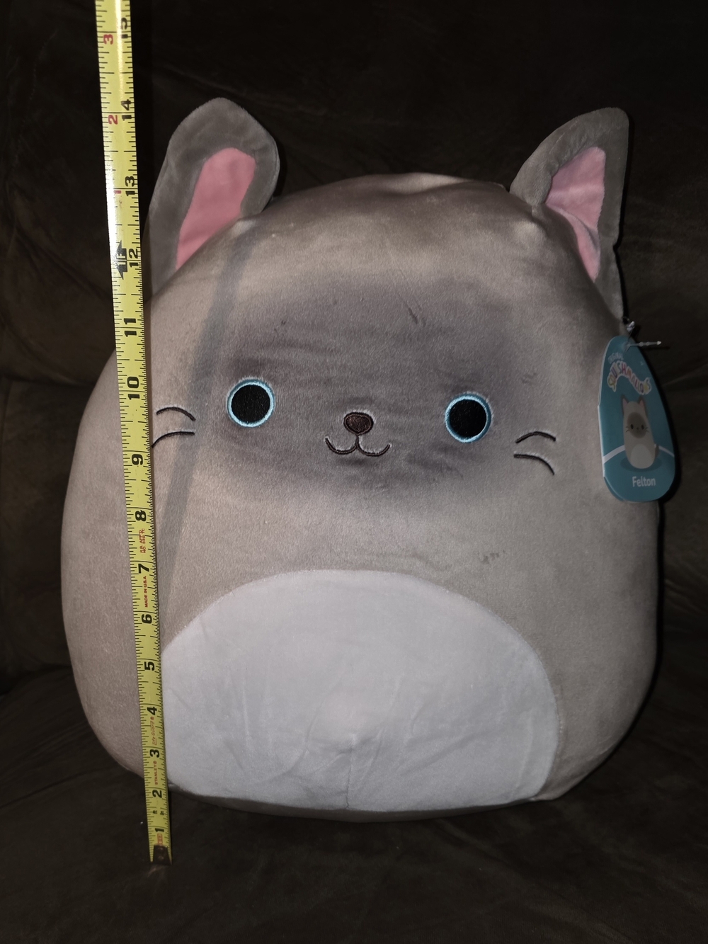 Squishmallows Gray Cat Plush with Pink Ear Accents